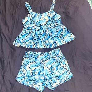 Janie and Jack blue Palm leaf print matching set size 8/ baby size also avail